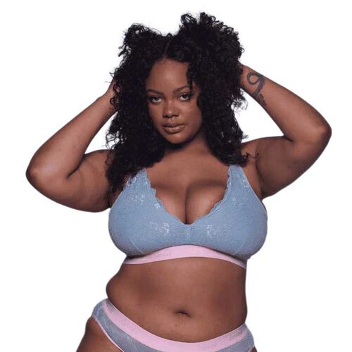 Lemonade Dolls Signature Lace Fuller Cup Bralette - Denim Blue and Pink